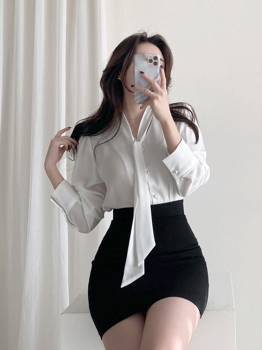 [누적판매2만장/고퀄리티] 가나다란 쉬폰 진주 타이 블라우스 3color 상세 이미지 15