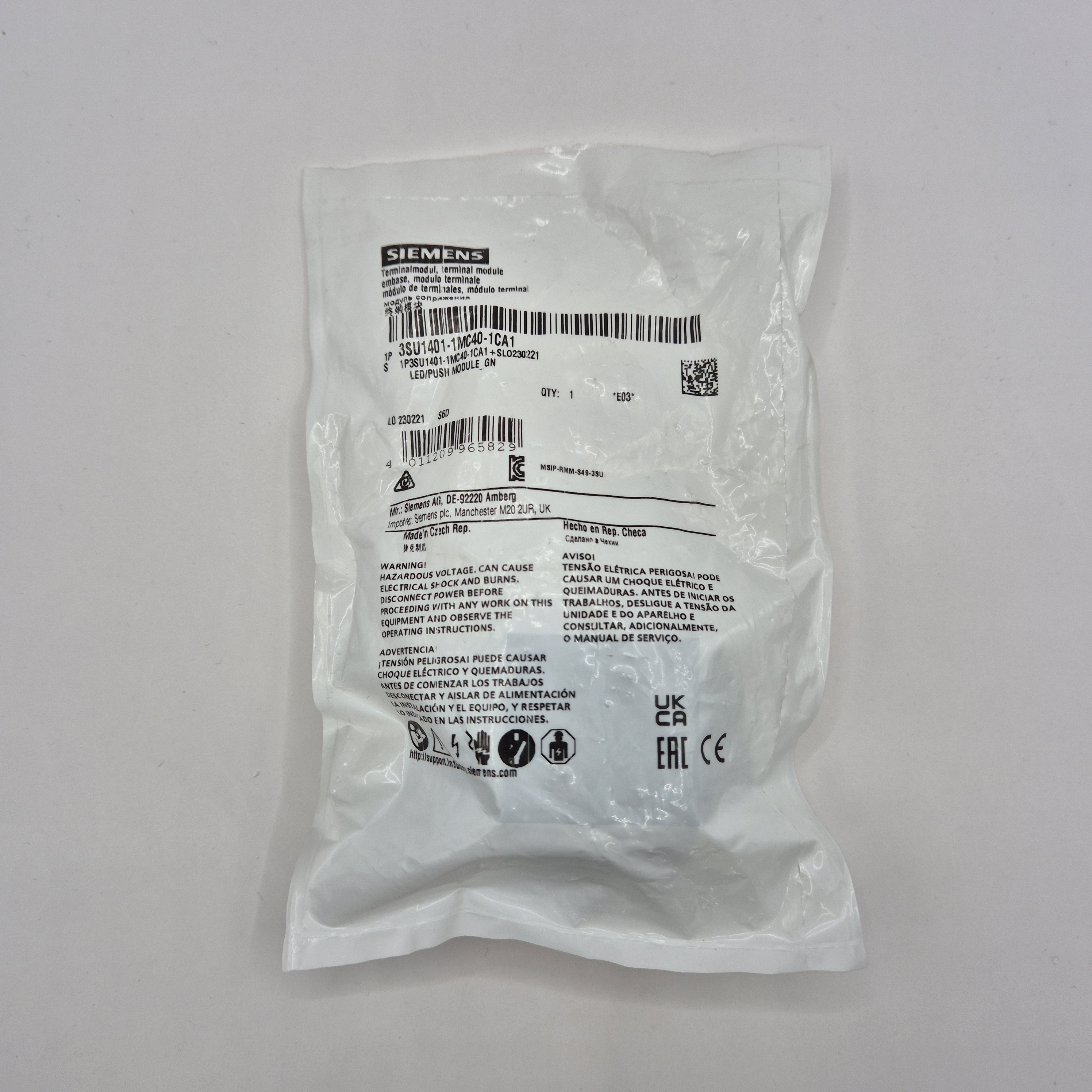 Siemens 3SU1401-1MC40-1CA1 푸쉬버튼 모듈 터미널 블록