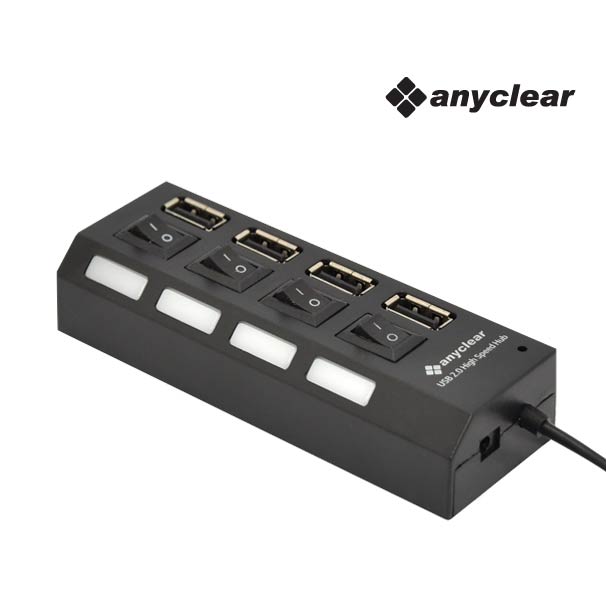 애니클리어 USB2.0 멀티허브 분배기 멀티탭 버튼식 4포트 PDB-HUB204