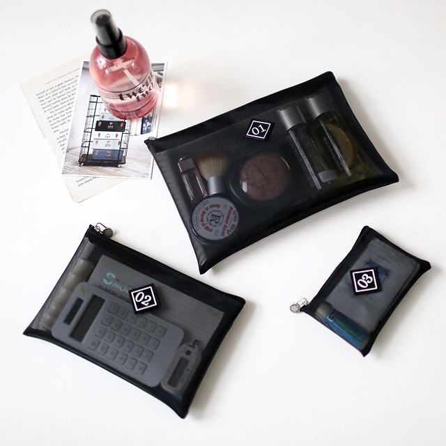 123 투명 메쉬 여행용 화장품 파우치 3종세트