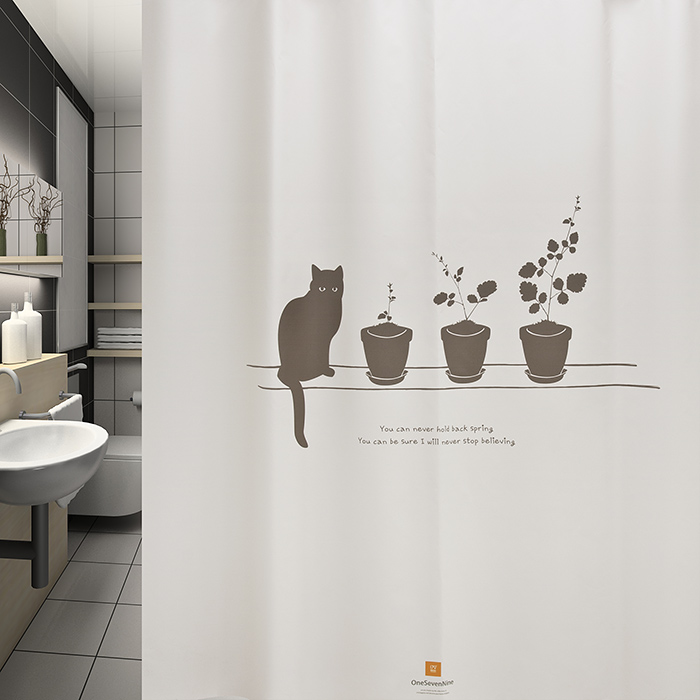 원세븐나인 패브릭 샤워커튼 옥탑방고양이 M