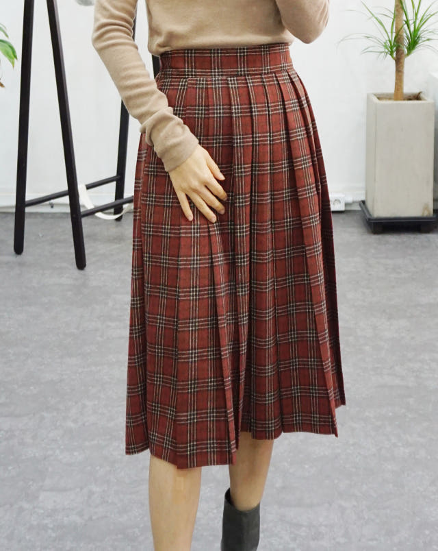 Check Pleated Winter Long Skirt Brushed Lining 2 C