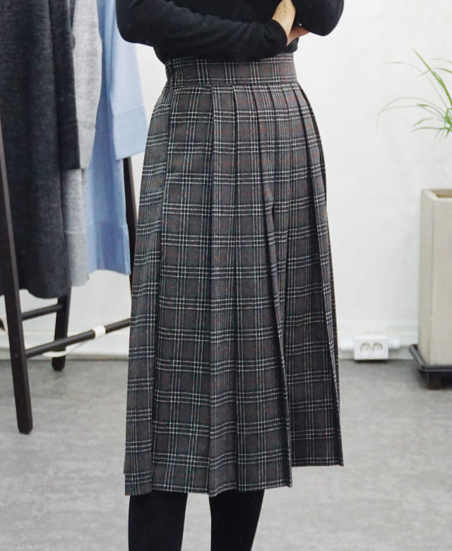 Check Pleated Winter Long Skirt Brushed Lining 2 C
