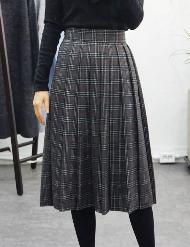 Check Pleated Winter Long Skirt Brushed Lining 2 C