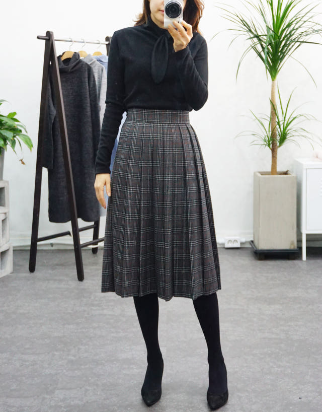 Check Pleated Winter Long Skirt Brushed Lining 2 C