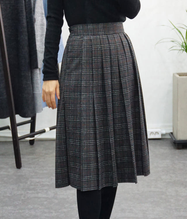 Check Pleated Winter Long Skirt Brushed Lining 2 C