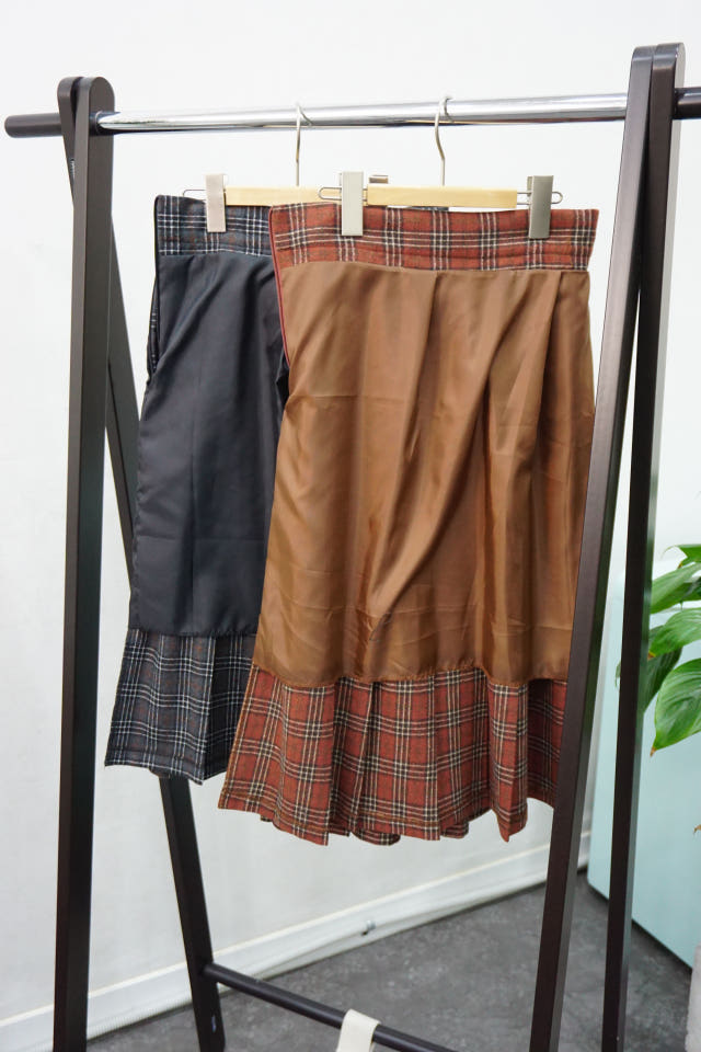 Check Pleated Winter Long Skirt Brushed Lining 2 C
