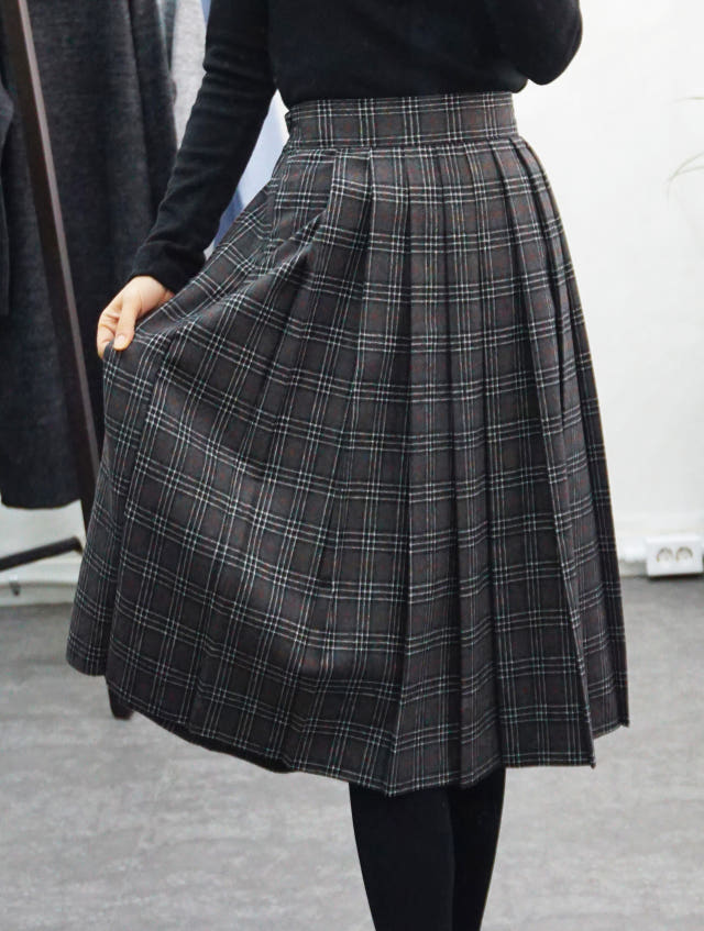 Check Pleated Winter Long Skirt Brushed Lining 2 C