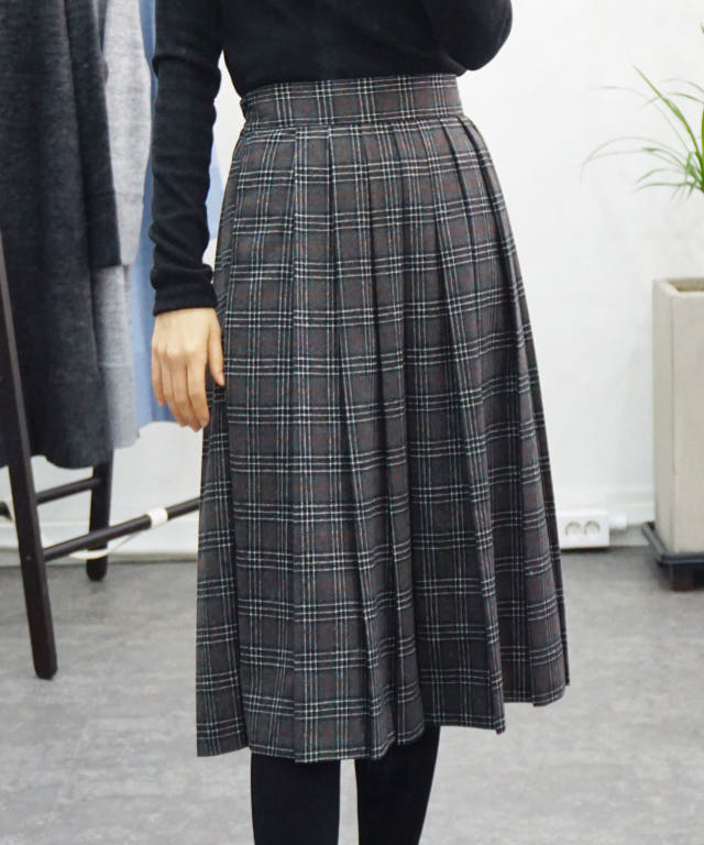 Check Pleated Winter Long Skirt Brushed Lining 2 C