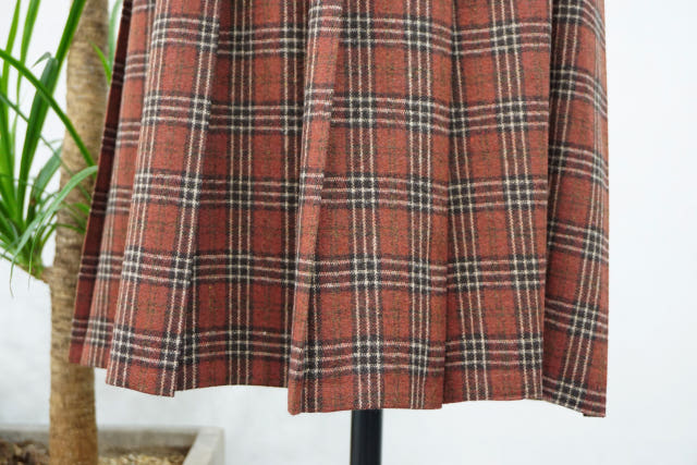 Check Pleated Winter Long Skirt Brushed Lining 2 C