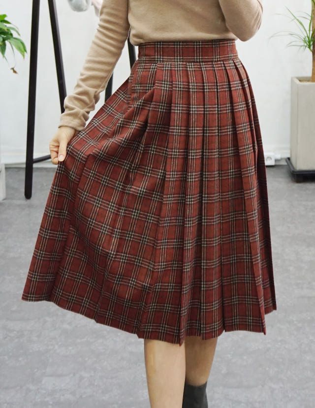 Check Pleated Winter Long Skirt Brushed Lining 2 C