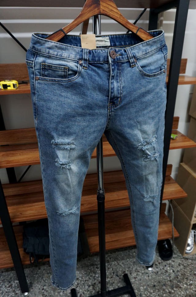 Korea Jeans Pants 77 Damage Jeans Men Slim Pit Rol