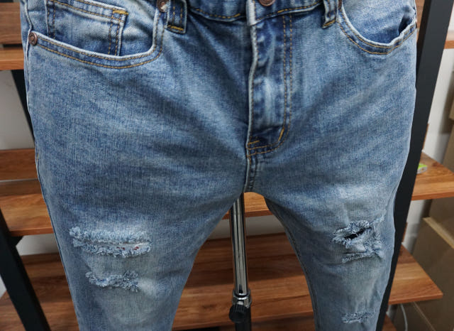 Korea Jeans Pants 77 Damage Jeans Men Slim Pit Rol