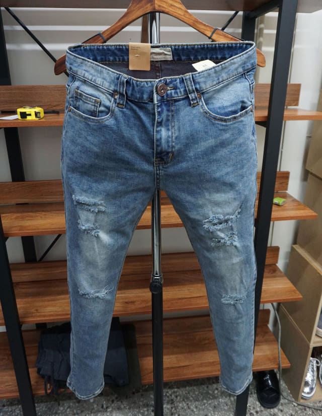 Korea Jeans Pants 77 Damage Jeans Men Slim Pit Rol