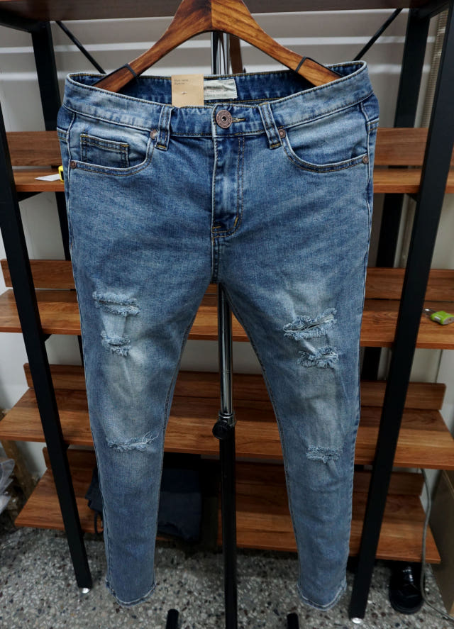 Korea Jeans Pants 77 Damage Jeans Men Slim Pit Rol
