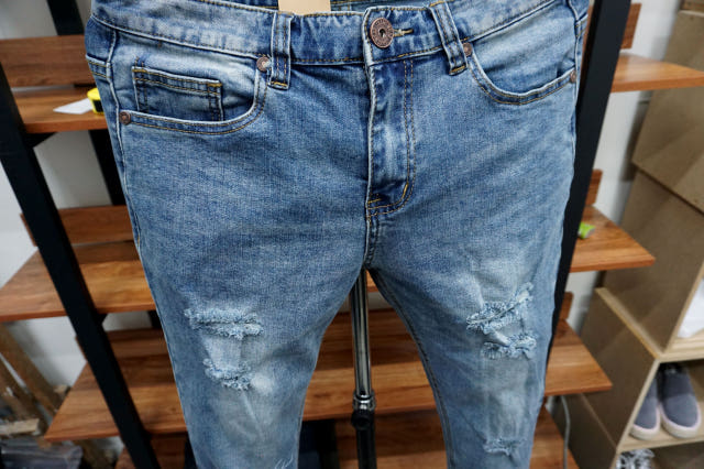 Korea Jeans Pants 77 Damage Jeans Men Slim Pit Rol