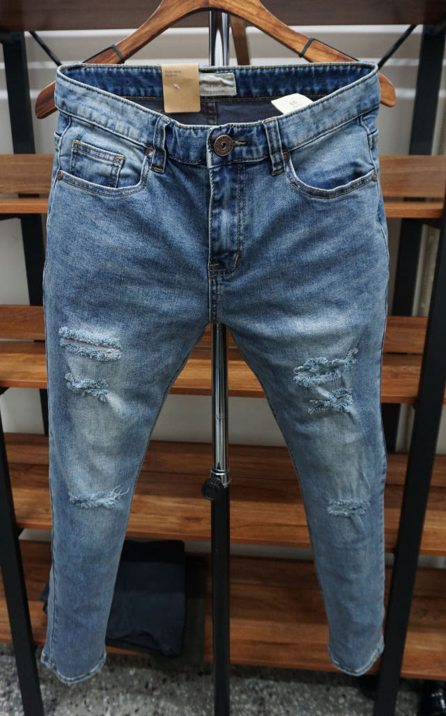 Korea Jeans Pants 77 Damage Jeans Men Slim Pit Rol