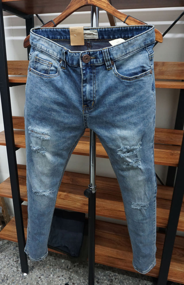 Korea Jeans Pants 77 Damage Jeans Men Slim Pit Rol