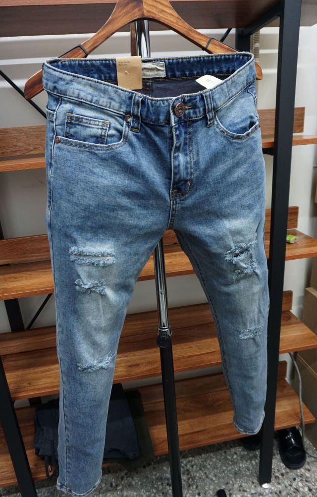 Korea Jeans Pants 77 Damage Jeans Men Slim Pit Rol