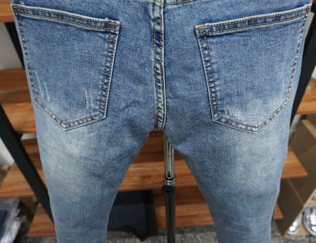 Korea Jeans Pants 77 Damage Jeans Men Slim Pit Rol