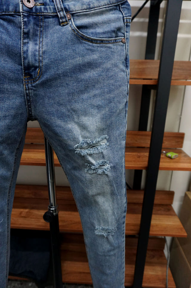 Korea Jeans Pants 77 Damage Jeans Men Slim Pit Rol