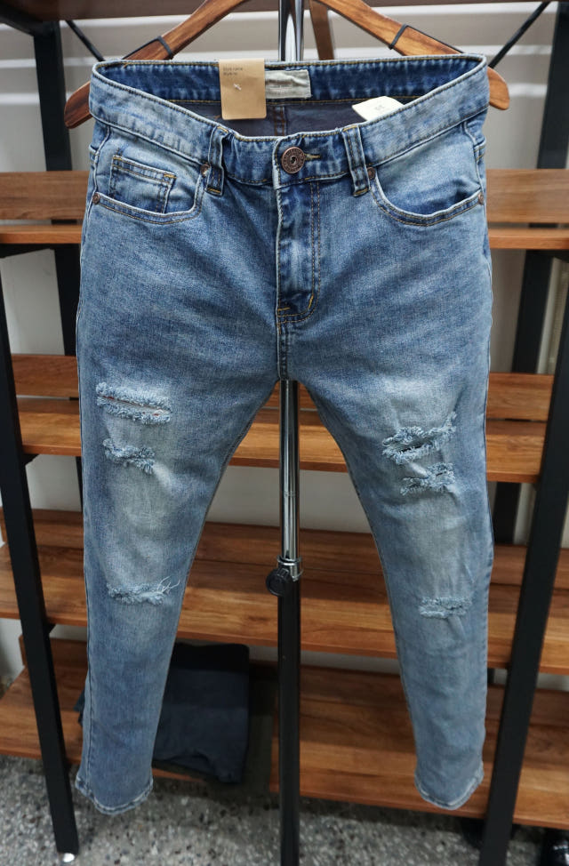Korea Jeans Pants 77 Damage Jeans Men Slim Pit Rol