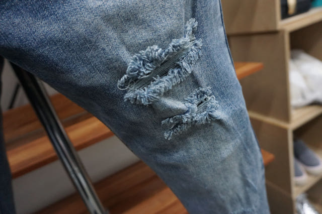 Korea Jeans Pants 77 Damage Jeans Men Slim Pit Rol