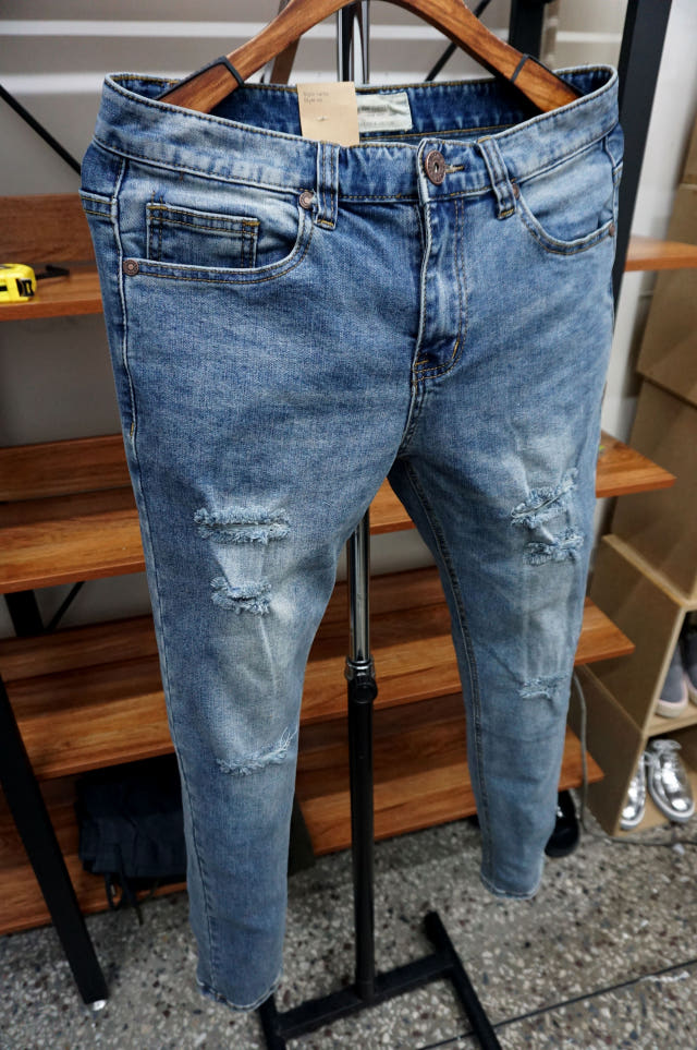 Korea Jeans Pants 77 Damage Jeans Men Slim Pit Rol