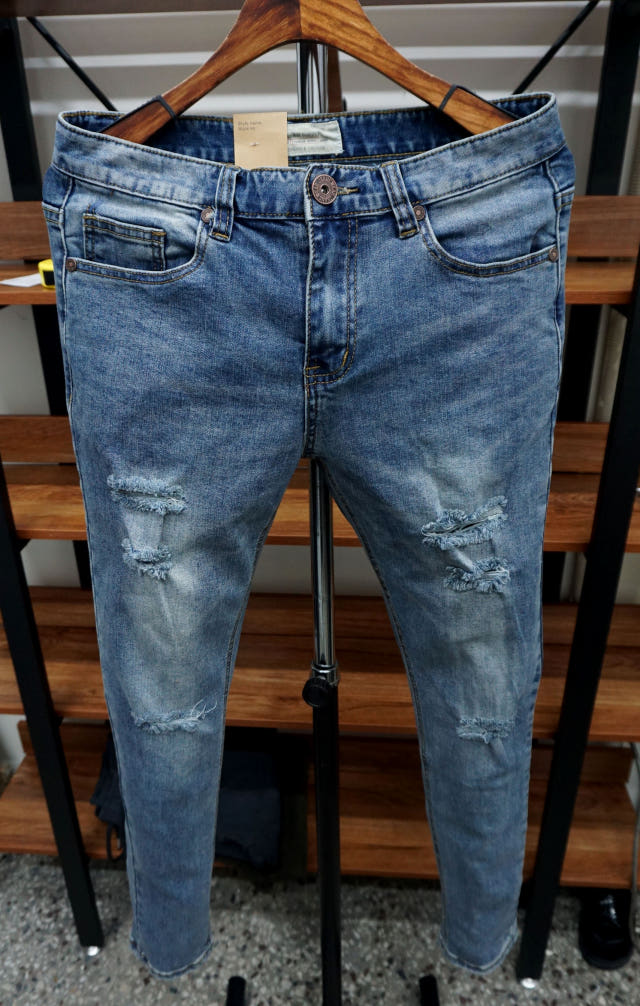 Korea Jeans Pants 77 Damage Jeans Men Slim Pit Rol