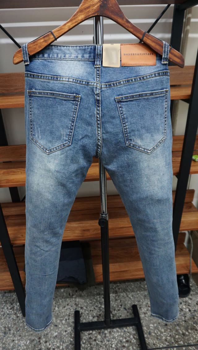 Korea Jeans Pants 77 Damage Jeans Men Slim Pit Rol