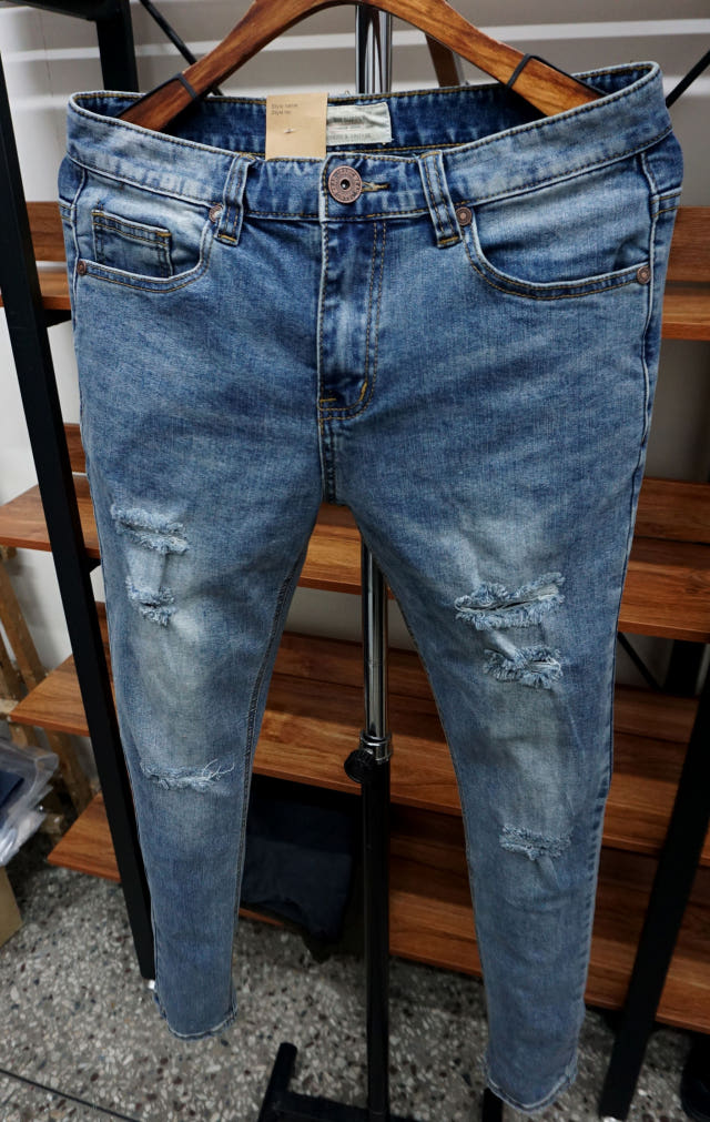 Korea Jeans Pants 77 Damage Jeans Men Slim Pit Rol