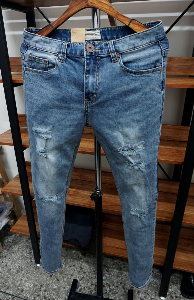 Korea Jeans Pants 77 Damage Jeans Men Slim Pit Rol