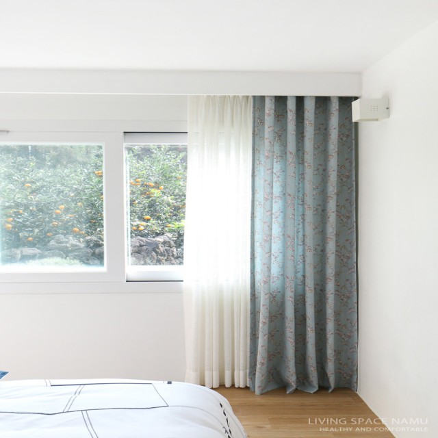 린넨 텐셀 커튼 민트 플라워 패턴