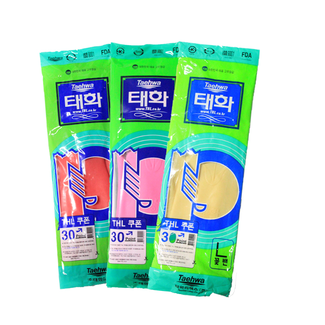 태화 고무장갑 설거지 식품용 라텍스 고무장갑 대 꽃밴(L) 양손 10켤레 - 상품 이미지
