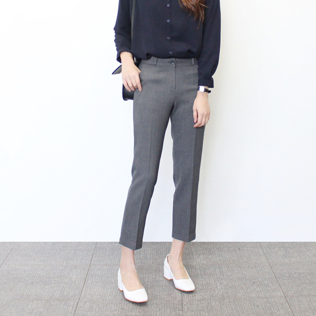 고급 텐셀 세미 슬림 일자 반하이 여성 슬랙스 9부 여자 정장바지 가을 겨울 제품 이미지