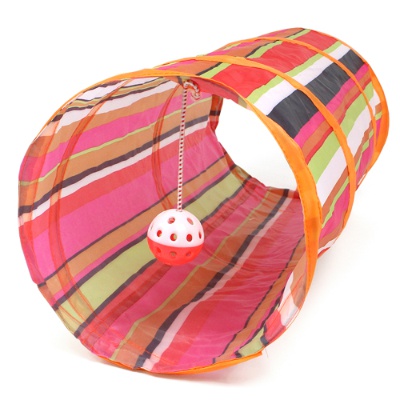 [펫라이프]스트라이프 바스락터널(레드) /고양이터널 - 상품 이미지