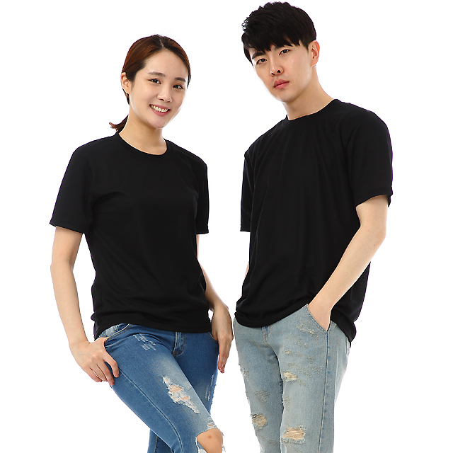 (16color)쿨론기능성 검정색라운드 반팔티셔츠 가게 식당업소단체 홀서빙복 - 상품 이미지