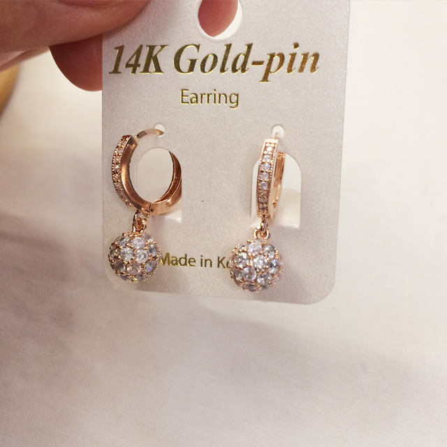 14K 골드핀 원터치 미러볼 금침귀걸이 - 상세 이미지 5