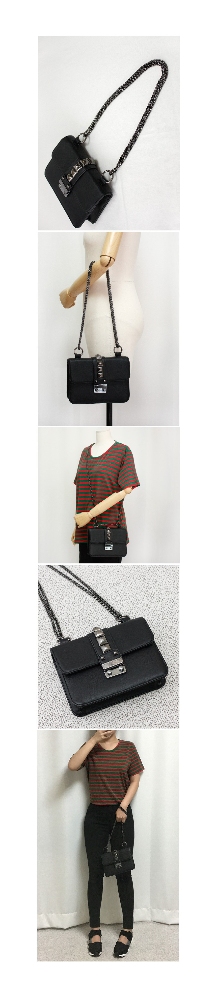 New Stud Chain Mini Cross Back Black Back Lacquer 