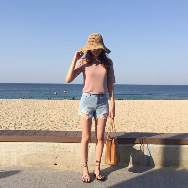찰랑 루즈핏 여름 여성 티셔츠 레이어드 이너 모달티 기본 5부 텐셀 실켓 여자 반팔티 핑크