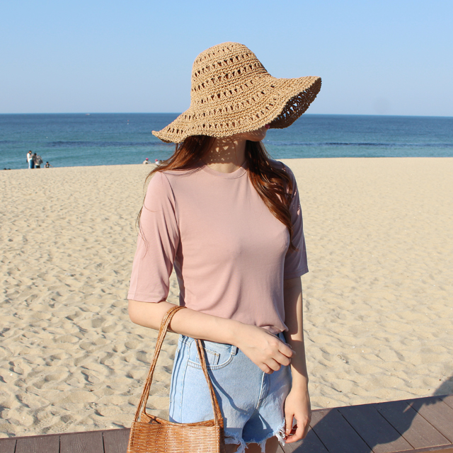 찰랑 루즈핏 여름 여성 티셔츠 레이어드 이너 모달티 기본 5부 텐셀 실켓 여자 반팔티 핑크