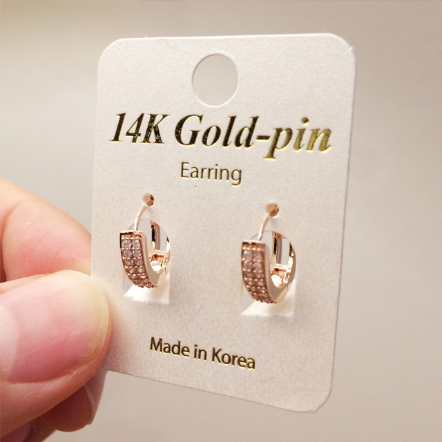 14K 골드핀 큐빅 원터치 링 금침귀걸이 핑크골드