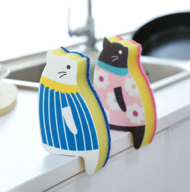 Scrubber Dish Washing Standing Cat Cute Scrub Scan