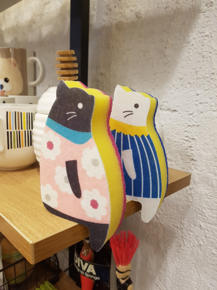 Scrubber Dish Washing Standing Cat Cute Scrub Scan