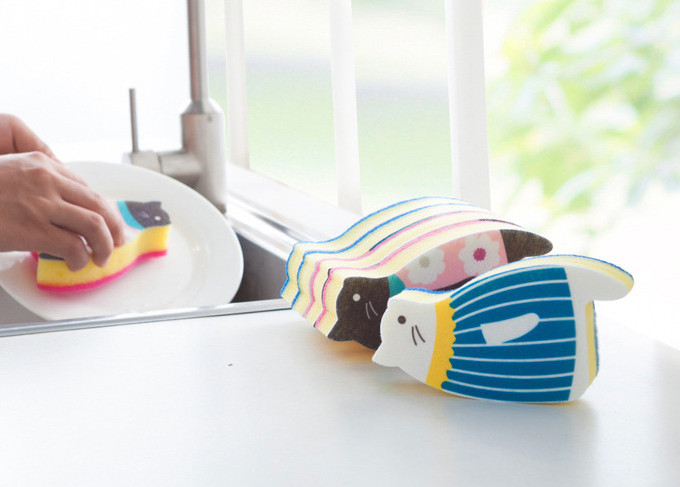 Scrubber Dish Washing Standing Cat Cute Scrub Scan