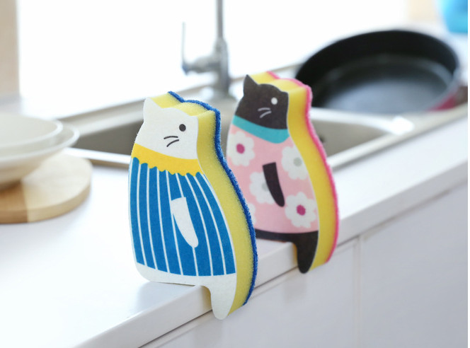 Scrubber Dish Washing Standing Cat Cute Scrub Scan
