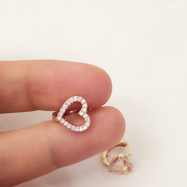 14K 골드핀 하트 원터치 금침귀걸이 핑크골드 - 상세 이미지 3