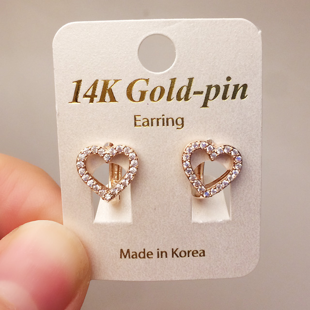 14K 골드핀 하트 원터치 금침귀걸이 핑크골드 - 상세 이미지 4