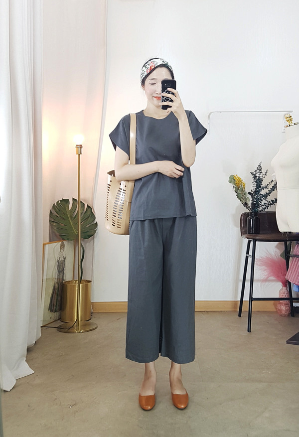 Linen two-piece blouse + wide pants