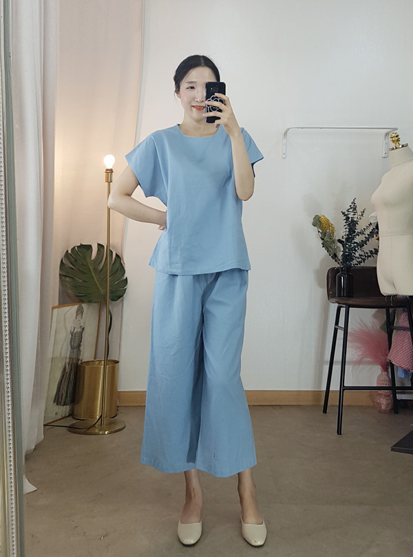 Linen two-piece blouse + wide pants